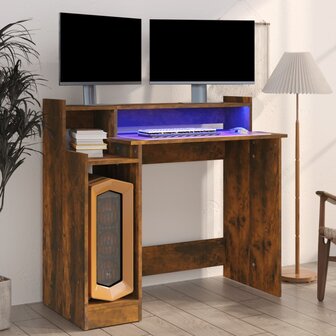 Bureau met LED-verlichting 97x45x90 cm hout gerookt eikenkleur 1