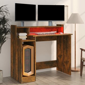 Bureau met LED-verlichting 97x45x90 cm hout gerookt eikenkleur 5