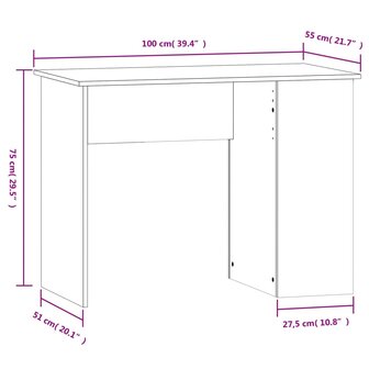 Bureau 100x55x75 cm bewerkt hout hoogglans wit 8