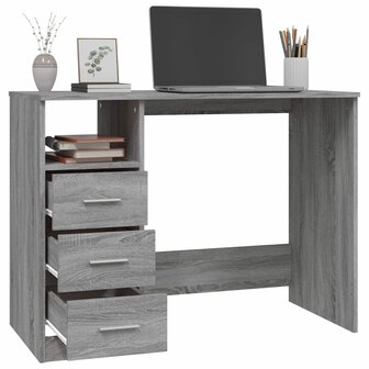 Bureau met lades 102x50x76 cm bewerkt hout grijs sonoma eiken 5