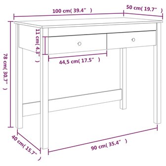 Bureau met lades 100x50x78 cm massief grenenhout zwart 10