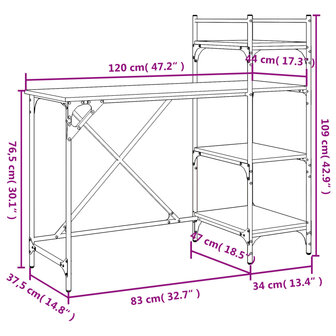 Computerbureau met schappen 120x47x109 cm grijs sonoma 9