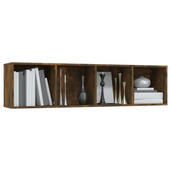 Boekenkast / tv-meubel 143x30x36 cm bewerkt hout gerookt eiken 5