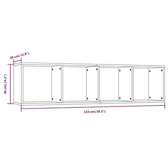 Boekenkast / tv-meubel 143x30x36 cm bewerkt hout gerookt eiken 8