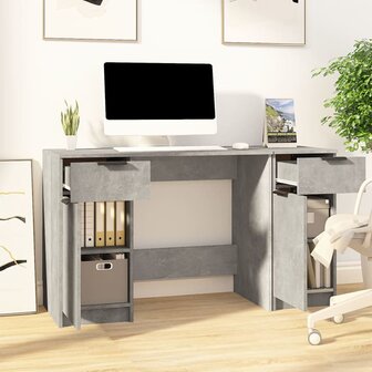 Bureau met bijzetkast bewerkt hout betongrijs 3