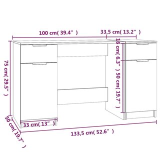 Bureau met bijzetkast bewerkt hout betongrijs 10