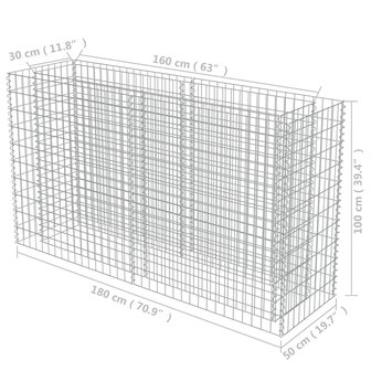 Gabion plantenbak verhoogd 180x50x100 cm gegalvaniseerd staal 8