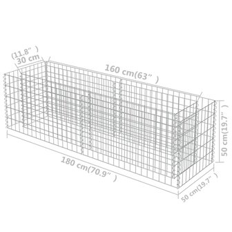 Gabion plantenbak verhoogd 180x50x50 cm gegalvaniseerd staal 8