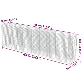 Gabion plantenbak verhoogd 360x50x100 cm gegalvaniseerd staal 8