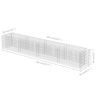 Gabion plantenbak verhoogd 360x50x50 cm gegalvaniseerd staal 8