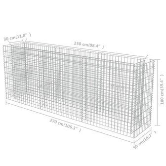 Gabion plantenbak verhoogd 270x50x100 cm gegalvaniseerd staal 8