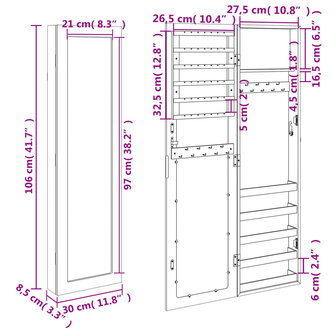 Sieradenkast met spiegel wandgemonteerd 30x8,5x106 cm zwart 11