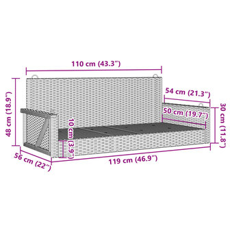 Schommelbank 119x56x48 cm poly rattan grijs 9