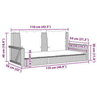 Schommelbank met kussens 119x56x48 cm poly rattan zwart 9