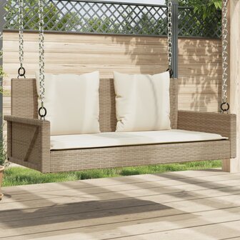 Schommelbank met kussens 119x56x48 cm poly rattan beige 1