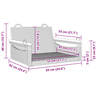 Schommelbank 63x62x40 cm poly rattan grijs 9