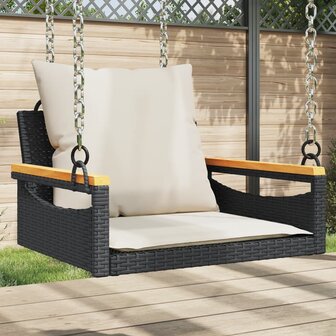 Schommelbank met kussens 63x62x40 cm poly rattan zwart 1