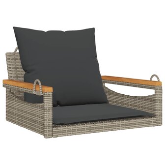 Schommelbank met kussens 63x62x40 cm poly rattan grijs 2