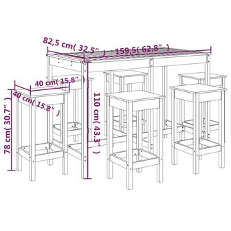 7-delige Tuinbarset massief grenenhout zwart 10