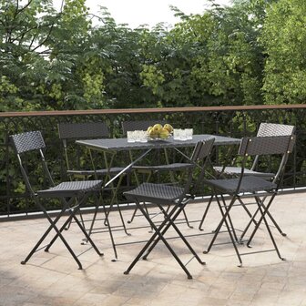 Bistrostoelen 6 st inklapbaar poly rattan en staal zwart 1