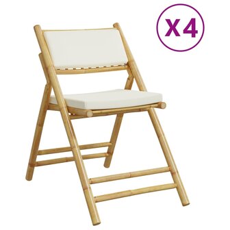 Bistrostoelen 4 st inklapbaar met kussens bamboe cr&egrave;mewit 2