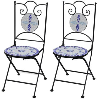 Bistrostoelen inklapbaar 2 st keramiek blauw en wit 1