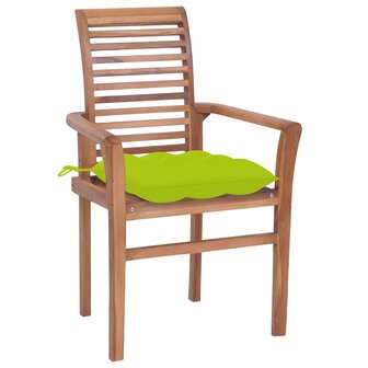 Eetkamerstoelen 8 st met heldergroene kussens massief teakhout 2