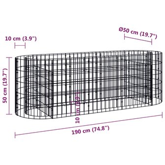 Gabion plantenbak verhoogd 190x50x50 cm gegalvaniseerd ijzer 8