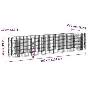 Gabion plantenbak verhoogd 260x50x50 cm gegalvaniseerd ijzer 8