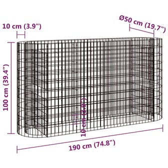 Gabion plantenbak verhoogd 190x50x100 cm gegalvaniseerd ijzer 8