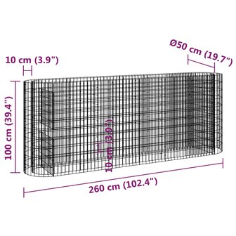 Gabion plantenbak verhoogd 260x50x100 cm gegalvaniseerd ijzer 8