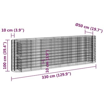 Gabion plantenbak verhoogd 330x50x100 cm gegalvaniseerd ijzer 8