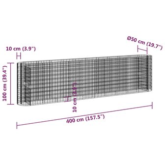 Gabion plantenbak verhoogd 400x50x100 cm gegalvaniseerd ijzer 8