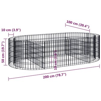 Gabion plantenbak verhoogd 200x100x50 cm gegalvaniseerd ijzer 8