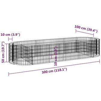 Gabion plantenbak verhoogd 300x100x50 cm gegalvaniseerd ijzer 8