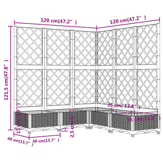 Plantenbak met latwerk 120x120x121,5 cm polypropeen lichtgrijs 8