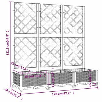 Plantenbak met latwerk 120x40x121,5 cm polypropeen wit 8