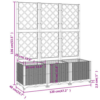 Plantenbak met latwerk 120x40x136 cm polypropeen wit 8