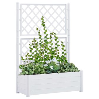 Plantenbak met latwerk 100x43x142 cm PP wit 1