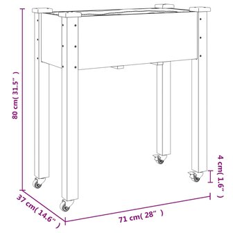 Plantenbak op wieltjes 71x37x80 cm massief vurenhout 7