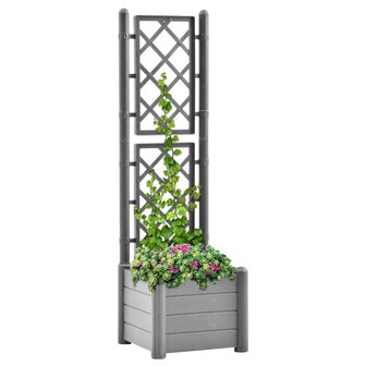 Plantenbak met latwerk 43x43x142 cm PP steengrijs 1