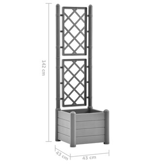 Plantenbak met latwerk 43x43x142 cm PP steengrijs 7