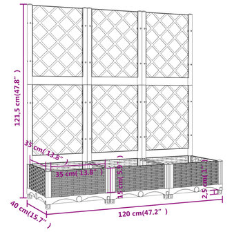 Plantenbak met latwerk 120x40x121,5 cm polypropeen donkergrijs 8