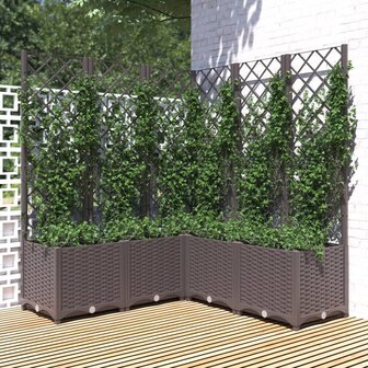 Plantenbak met latwerk 120x120x136 cm polypropeen bruin 1