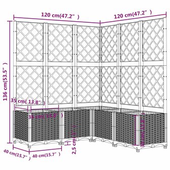 Plantenbak met latwerk 120x120x136 cm polypropeen bruin 8