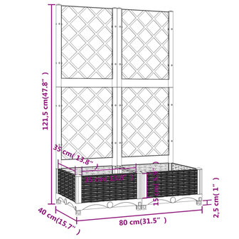 Plantenbak met latwerk 80x40x121,5 cm polypropeen zwart 8