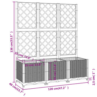 Plantenbak met latwerk 120x40x136 cm polypropeen zwart 8