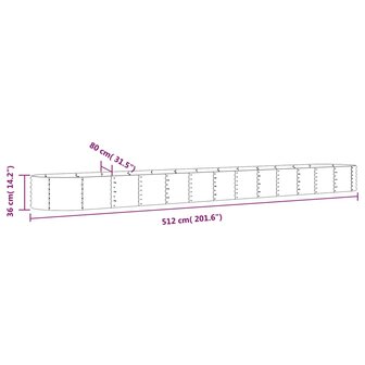 Plantenbak 512x80x36 cm gepoedercoat staal grijs 6