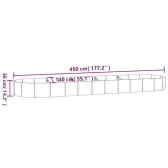 Plantenbak 450x140x36 cm gepoedercoat staal grijs 6