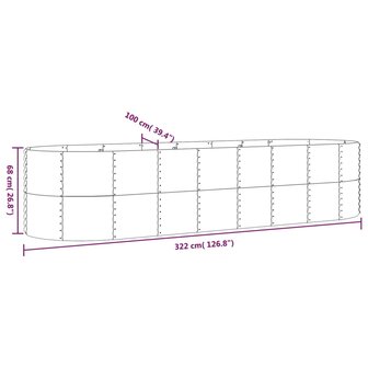 Plantenbak 322x100x68 cm gepoedercoat staal grijs 6